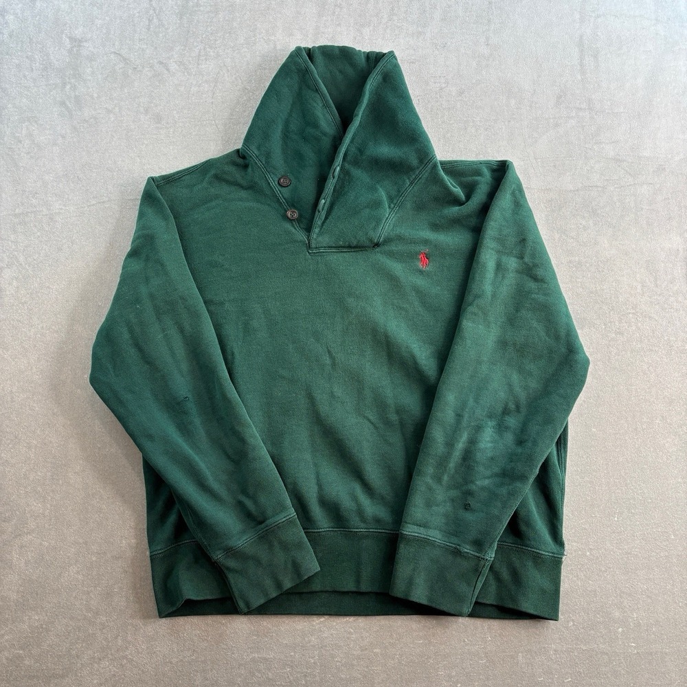 Polo Ralph Lauren Shawl Collar Sweatshirt Mens Large Green Pony Logo